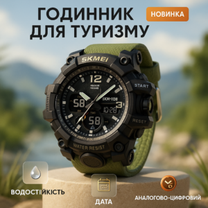 Годинник наручний чоловічий SKMEI 1155BAG, годинник тактичний протиударний, армійський годинник. Колір: зелений